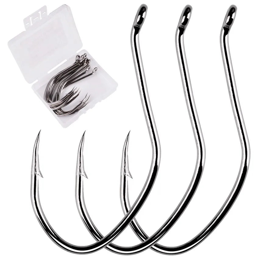 10Pcs Fishing Hooks Barbed Carbon Steel Circle Hook 6/0-10 Catfish Tackle