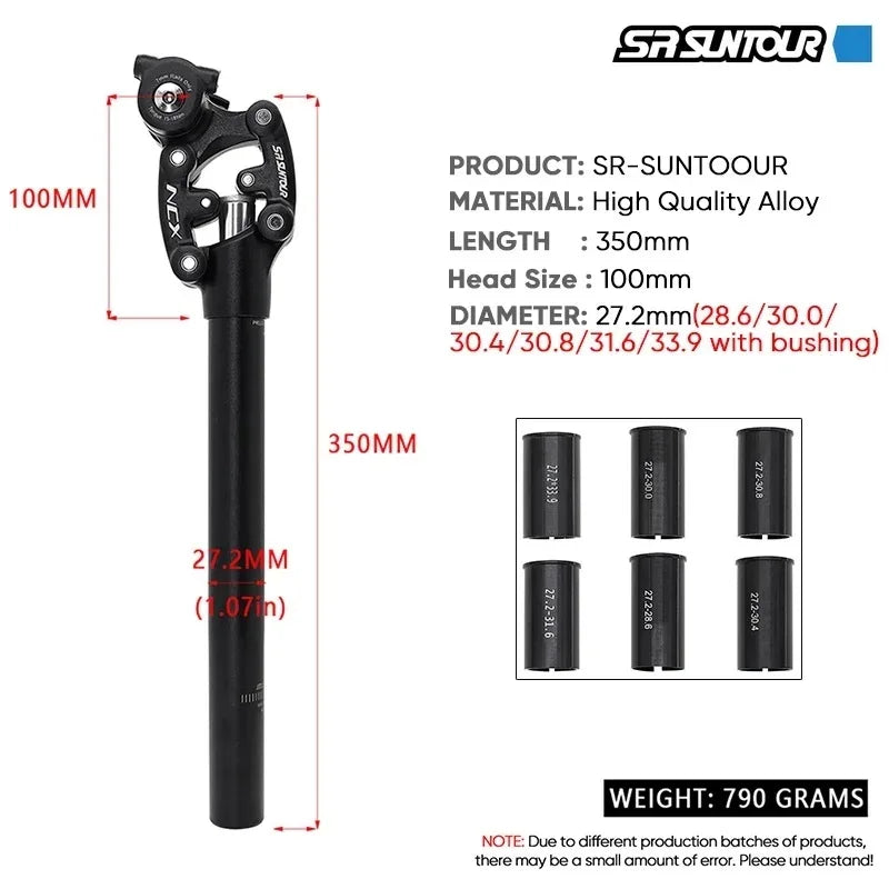 SR Suntour NCX Suspension Seatpost 50mm Travel MTB 27.2–33.9 x 350mm