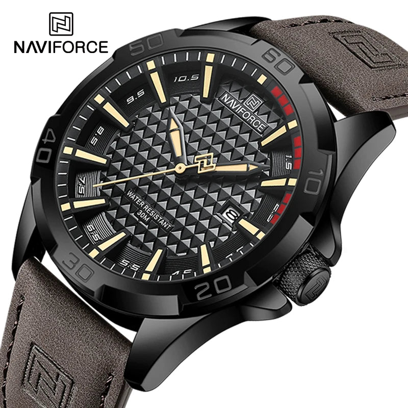 NAVIFORCE Men Casual Sport Military Quartz Calendar Wrist Watch for Man Business Leather Waterproof Male Clock Relogio Masculino-EXPROTAS