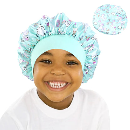 Curly Hair Adjustable Kids Satin Bonnet Sleep Cap Cartoon Hat for Baby