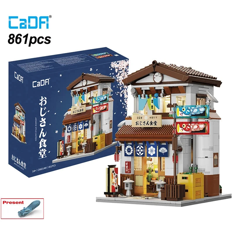 Cada LED City Japanese Street View Bricks Shop LED Japanese Steamed Bun House Architecture Building Blocks Summer Cafe Toys-EXPROTAS