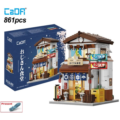 Cada LED City Japanese Street View Bricks Shop LED Japanese Steamed Bun House Architecture Building Blocks Summer Cafe Toys-EXPROTAS