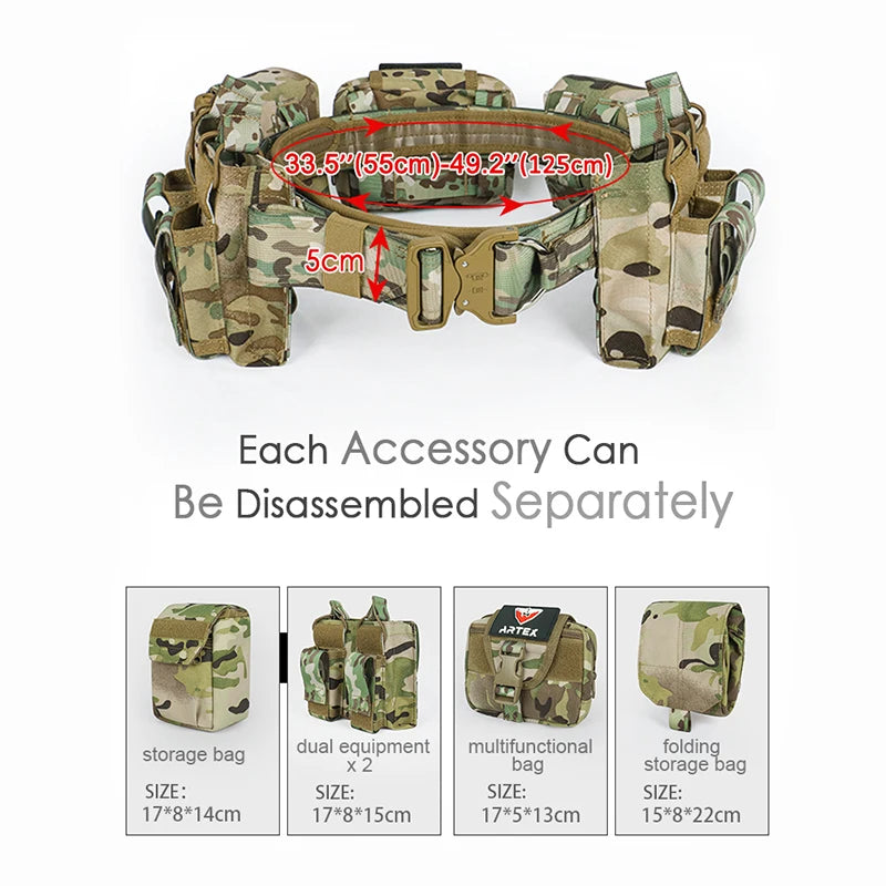 Tactical Battle Duty Belt Set w/ Pouches Airsoft Law Enforcement Utility Gear