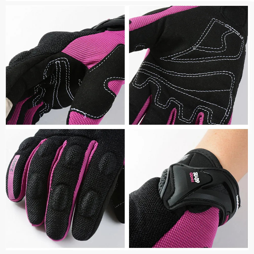 Women Motorcycle Gloves Summer Breathable Racing Touch Function Pink Purple