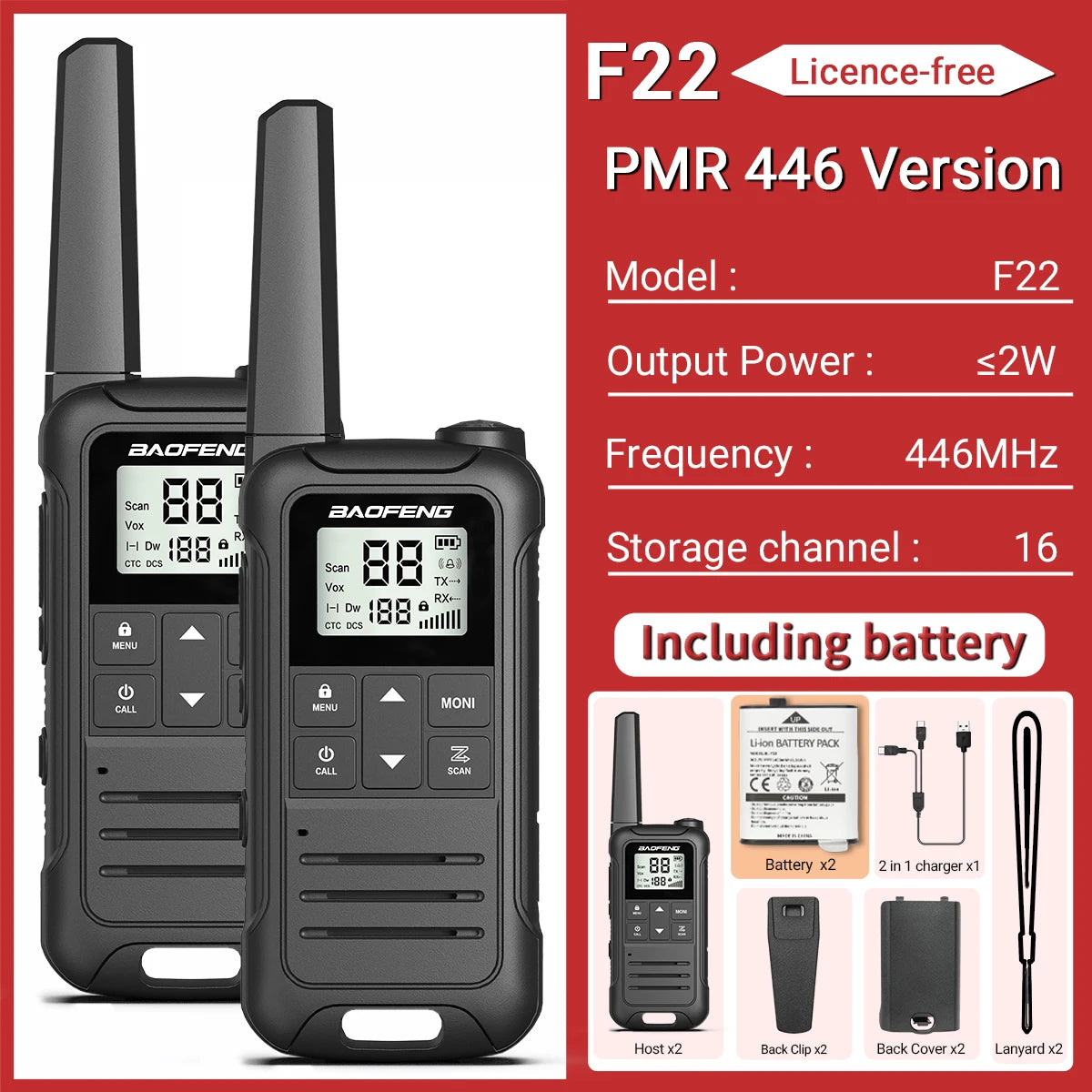 2pcs Two Way Radio Walkie Talkie Long Range Portable Rechargeable for Camping