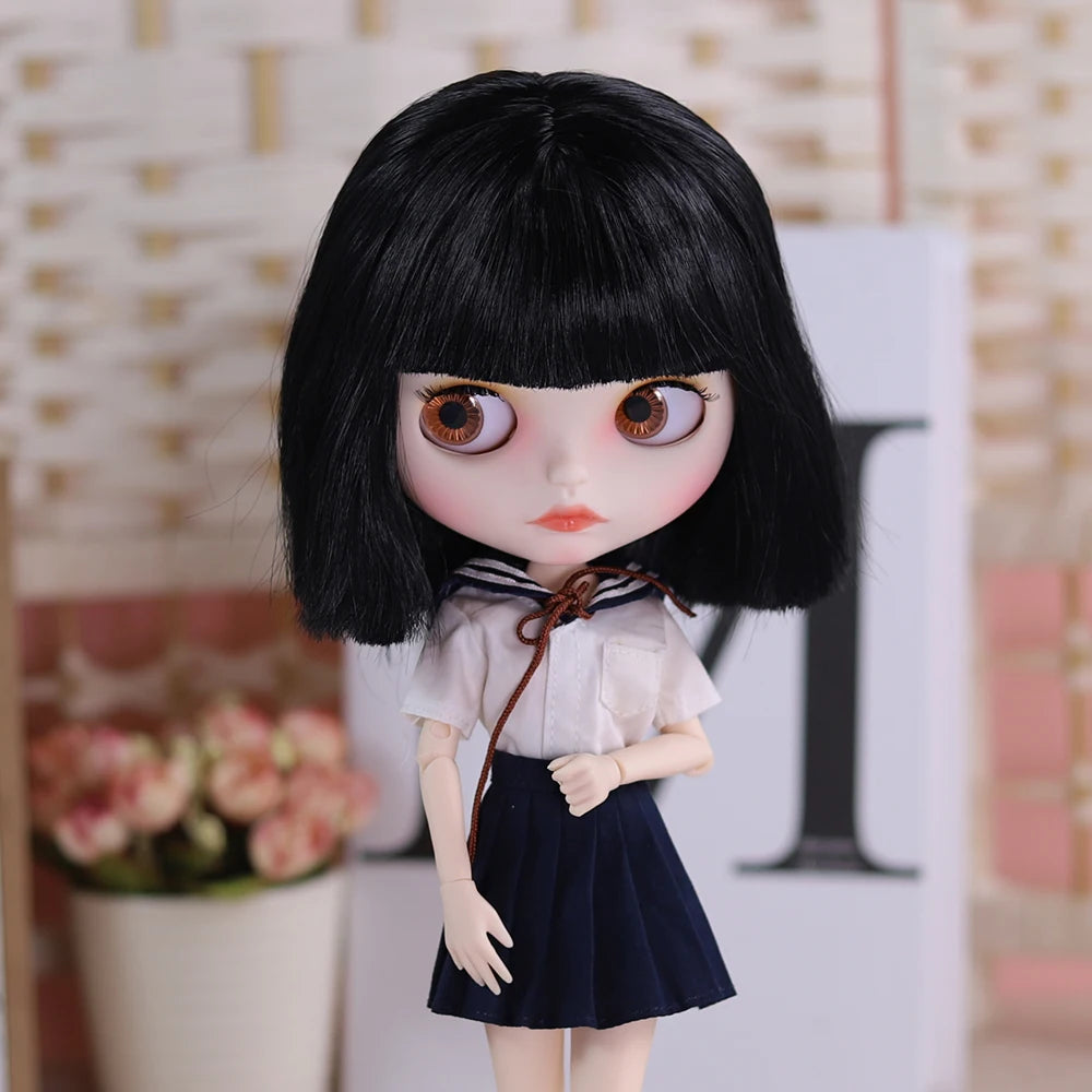 ICY DBS Blythe Doll Black Hair Joint Body Glossy Matte Face DIY Dress Up