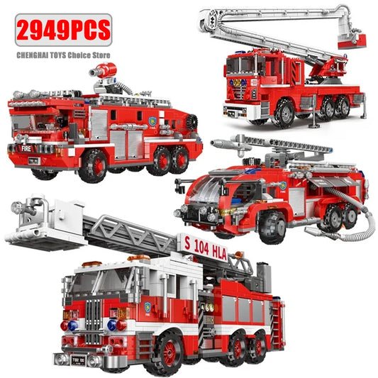 Simulation City Firefighter Rescue Engineering Vehicle Movable Building Block Fire Trucks Model Kit Childrens Assembled Toy Gift-EXPROTAS
