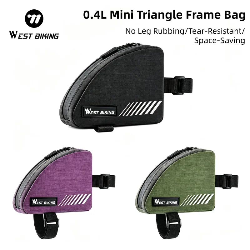 WEST BIKING Mini Triangle Bike Bag 0.4L Bicycle Frame Front Tube Storage Bag Reflective Tear-Resistant MTB Road Bike Pannier