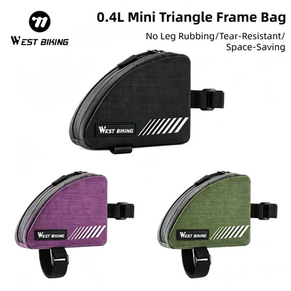 WEST BIKING Mini Triangle Bike Bag 0.4L Bicycle Frame Front Tube Storage Bag Reflective Tear-Resistant MTB Road Bike Pannier