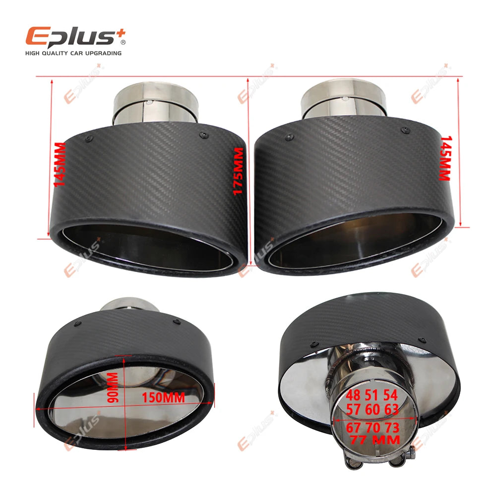 Universal Car Matte Carbon Fiber Muffler Tip Exhaust Pipe Nozzle Decoration Stainless Silver Oval 150mm Tilting Left Right-EXPROTAS