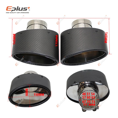 Universal Car Matte Carbon Fiber Muffler Tip Exhaust Pipe Nozzle Decoration Stainless Silver Oval 150mm Tilting Left Right-EXPROTAS