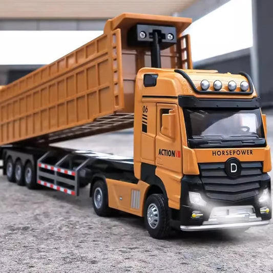 1/50 Extended Dump Truck Model Toy Metal Diecasting Doors Opened Sound Light Pull Back Vehicle Models Ornaments Children's Gifts-EXPROTAS
