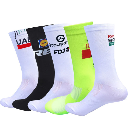 White UAE Cycling Socks FDJ Team Mesh Compression Non-Slip MTB Running