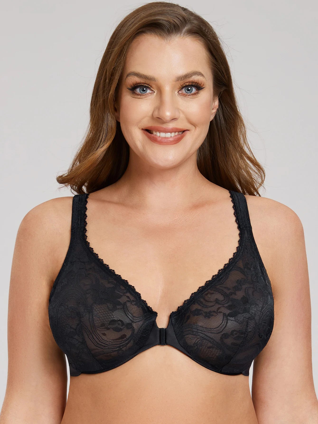 Women’s Front Closure Underwire Bra Unlined Full Coverage Lace