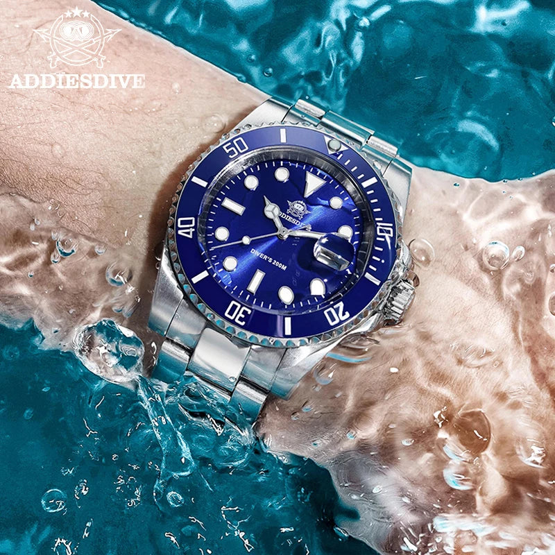 Addiesdive Stainless Steel Watch Men Luxury Quartz Waterproof Business Leisure
