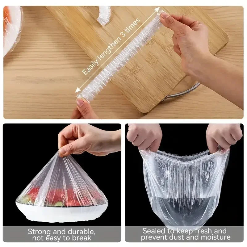100Pcs Food Cover Bags Reusable Plastic Wrap Fresh Keeping Kitchen Storage