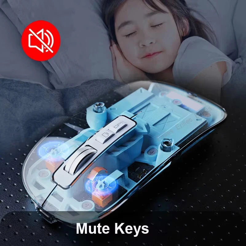 Transparent Wireless Mouse Bluetooth/2.4G Triple Mode Silent Rechargeable
