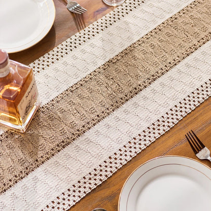 Boho Table Runner Macrame Cream Brown Tassels Farmhouse Home Decor