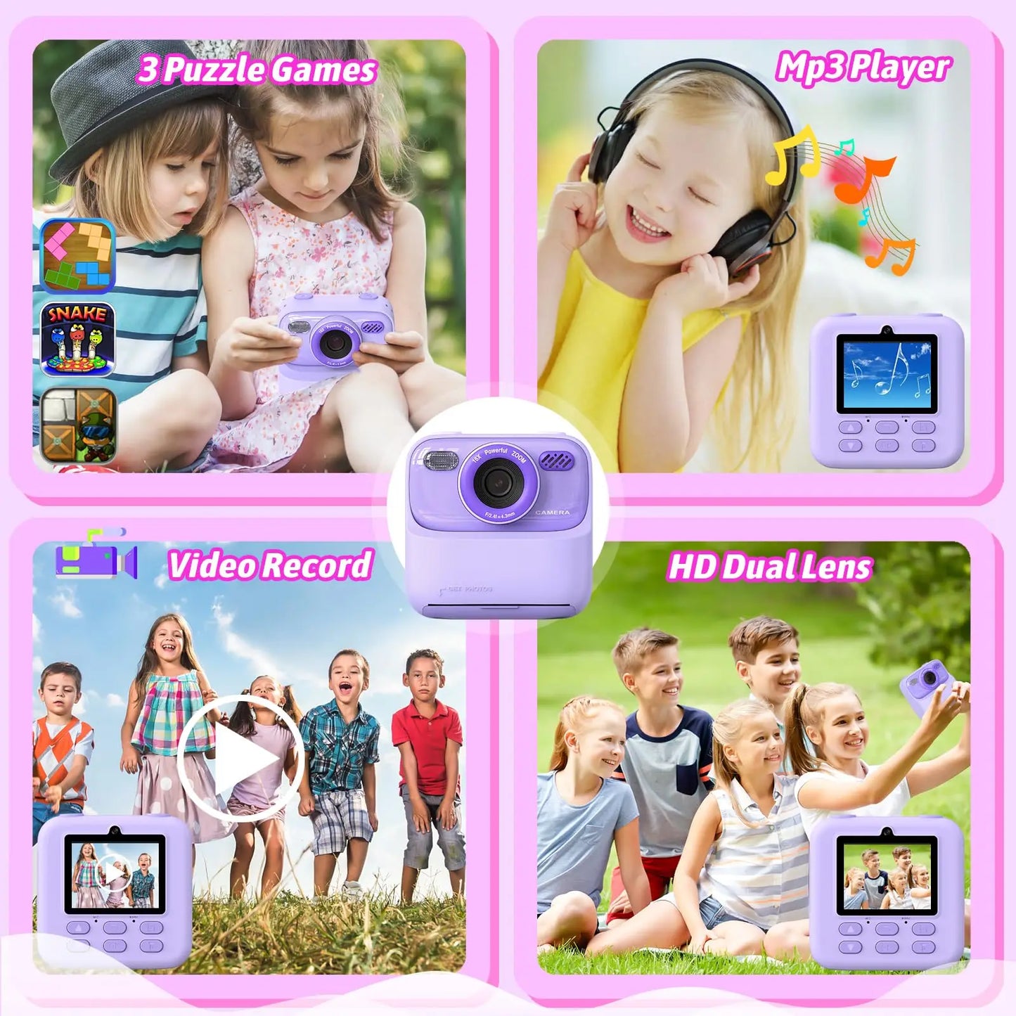 Kids Digital Camera 1080P Instant Print for Girls Boys Age 3-12