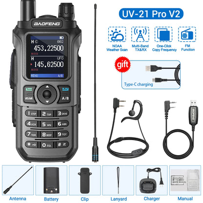 Baofeng UV-21 Pro V2 Wireless Copy Frequency Tri Band Powerful Waterproof Long Range UV-5R 22Pro S22 Type-C Two Way Radio-EXPROTAS