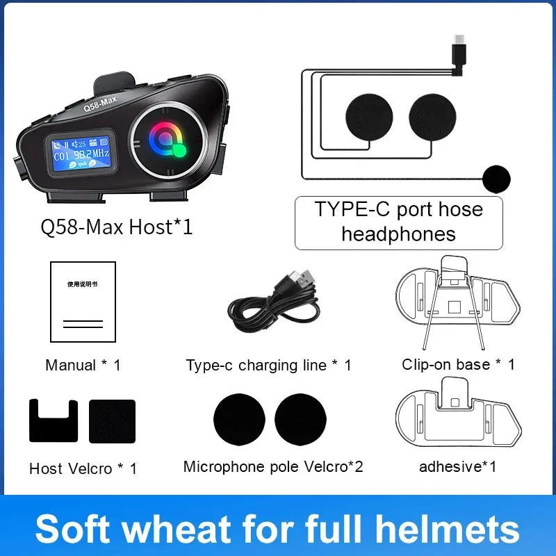 Motorcycle Helmet Bluetooth Headset Intercom with LED Light FM Radio IP65