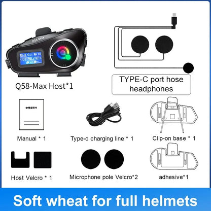 Motorcycle Helmet Bluetooth Headset Intercom with LED Light FM Radio IP65