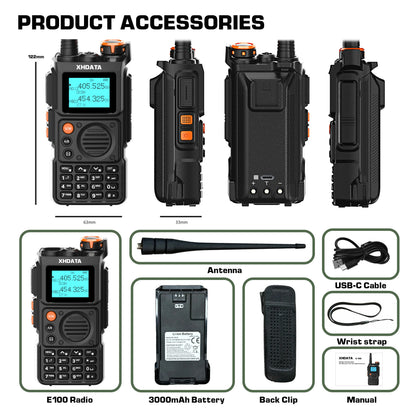 XHDATA E-100 UHF VHF Ham Radio Walkie Talkie Long Range Type-C Charging Frequency Clone - EXPROTAS