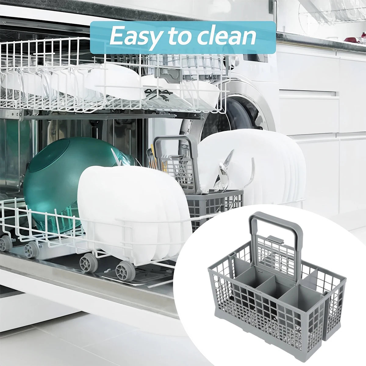 Foldable Cutlery Holder Dishwasher Basket Universal Utensil Storage Grey