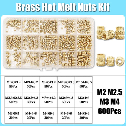 M2–M8 Brass Heat Insert Nut Set for 3D Print Hot Melt Threaded Embed