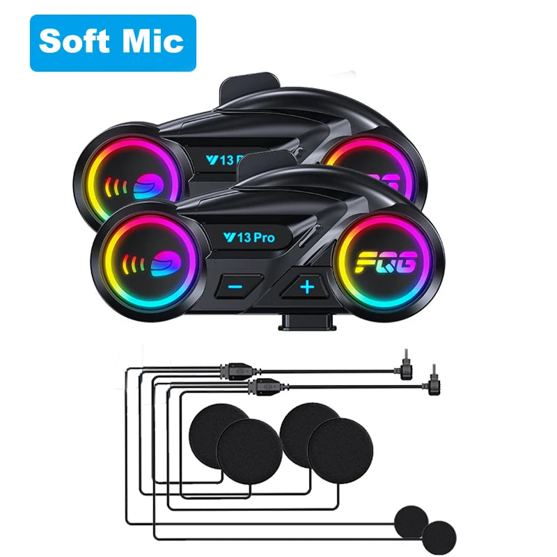Intercom Y13 Pro Motorcycle Helmet Bluetooth  Headset 500m FM Radio Music Share