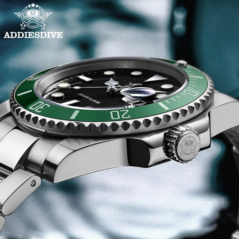 Addiesdive Stainless Steel Watch Men Luxury Quartz Waterproof Business Leisure