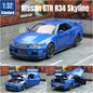 1/32 Nissan Skyline GTR R34 Diecast Model Car Sound Light JDM Toy Kids