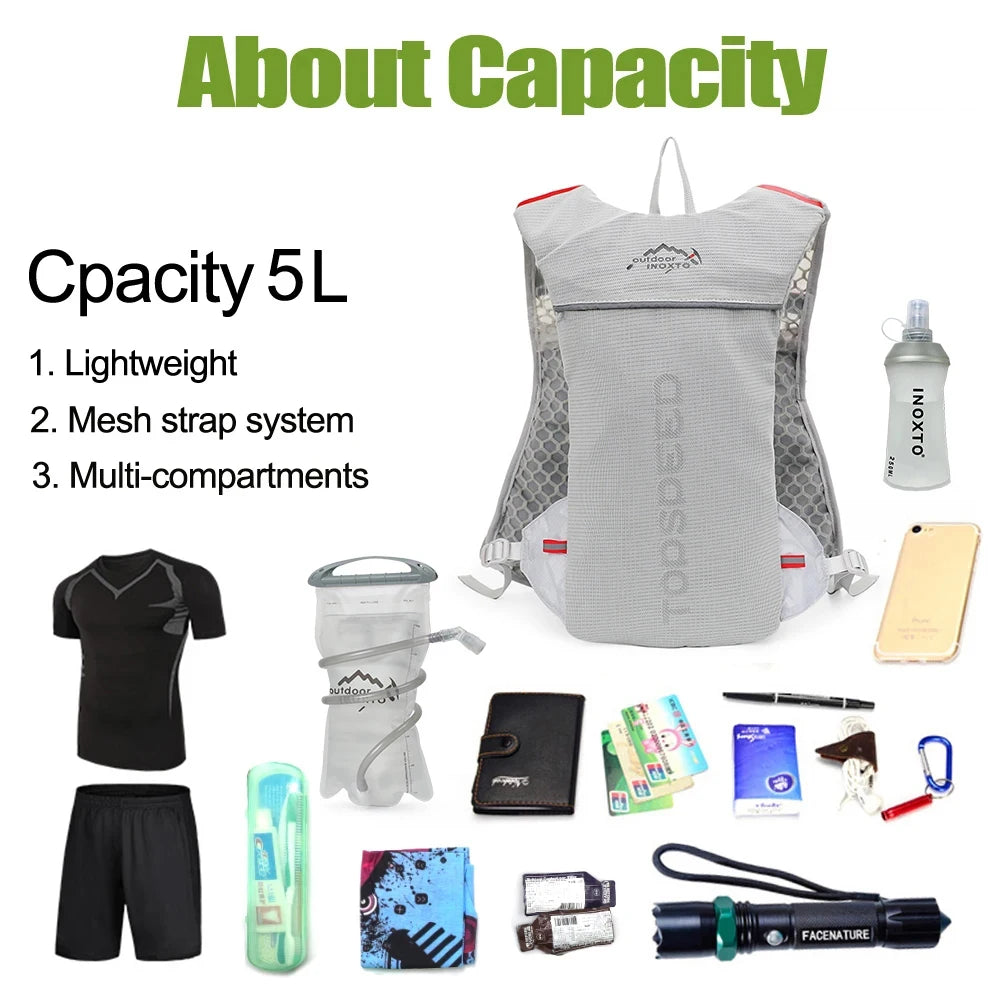 Outdoor Trail Running 5L Ultralight Backpack Hydration Jogging Vest Men Breathable Marathon Bicycle Bag Water Bottle 500ML-EXPROTAS