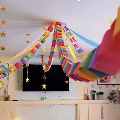 Rainbow Paper Chain Garland Stars Party Decor for Kids Birthday Celebration