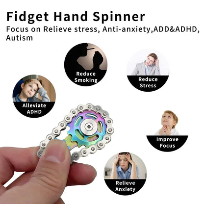 Metal Gear Fidget Spinner Chain Hand EDC Toy for Adults Stress Relief ADHD