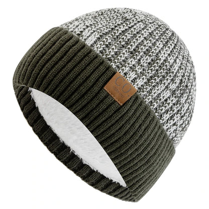 Unisex Two-tone Winter Hats Fur Lined Warm Beanie Cap for Men Women