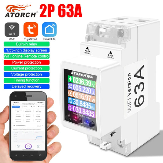 ATORCH 63A WiFi Smart Switch Circuit Breaker Timer Energy KWh Meter Tuya