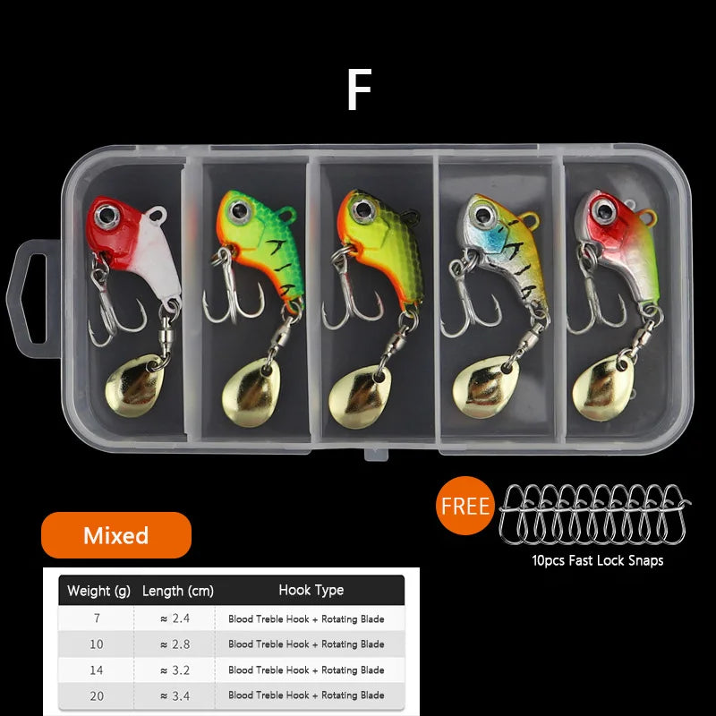 5Pcs/box Rotating Metal VIB Lure Spinner Blade Hard Bait 7g/10g/14g Fishing Tackle for Freshwater Saltwater Bass Pike Pesca