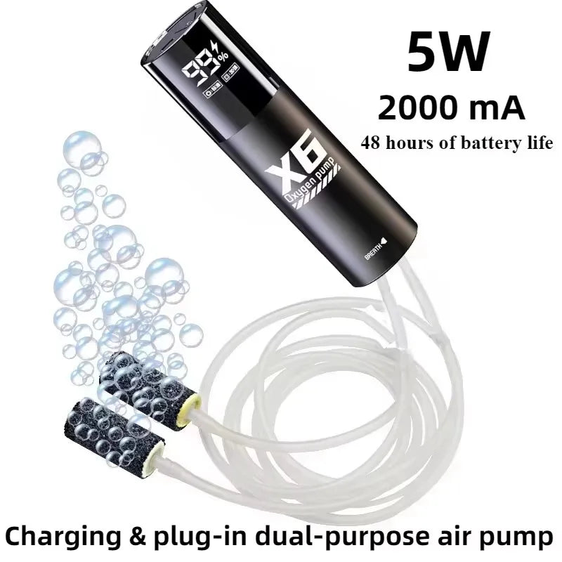 2400mAh USB Aquarium Fish Tank Oxygen Pump Portable Rechargeable Aerator