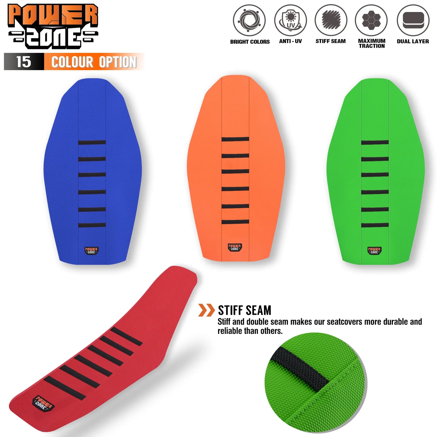 Waterproof Anti-Slip Ribbed Gripper Seat Cover by Powerzone for SXF EXC KXF CRF