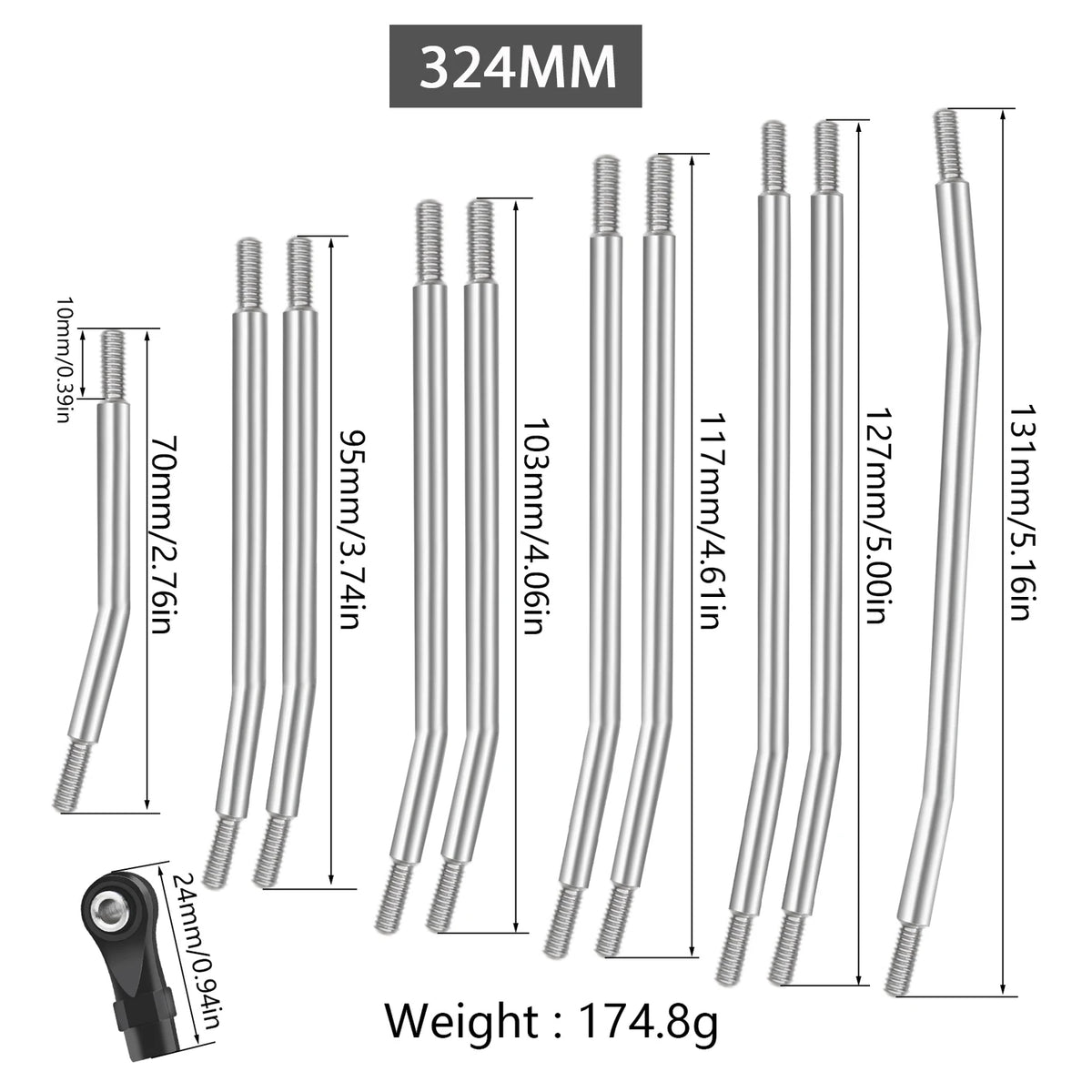 1/10 RC Crawler Steering Linkage Rod 313mm Metal for SCX10 II 90046 Car