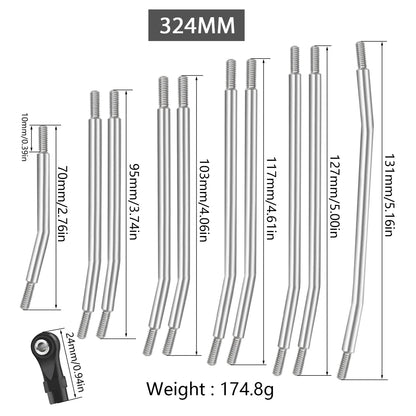 1/10 RC Crawler Steering Linkage Rod 313mm Metal for SCX10 II 90046 Car
