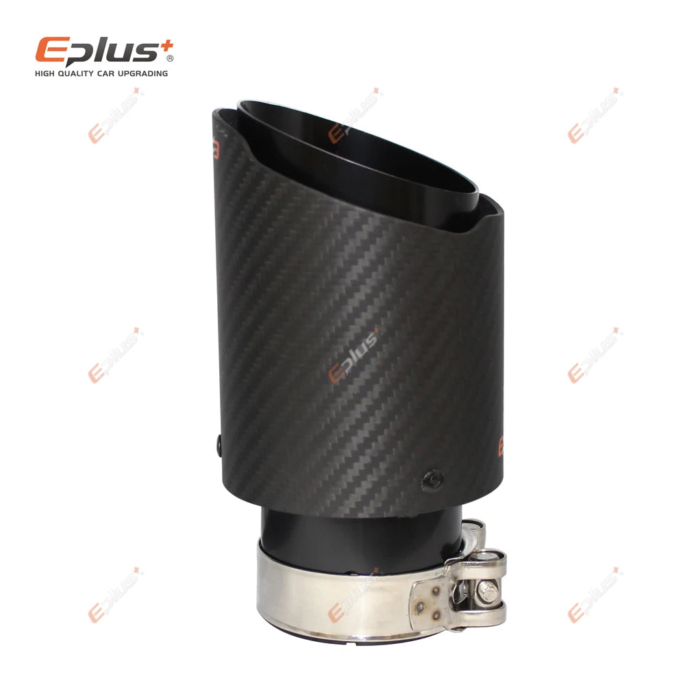 EPLUS Matte Carbon Fiber Exhaust Tip Black Stainless Straight for Akrapovic
