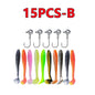 15PC Soft Fishing Lures with Jig Head Hook for Freshwater & Saltwater Bait