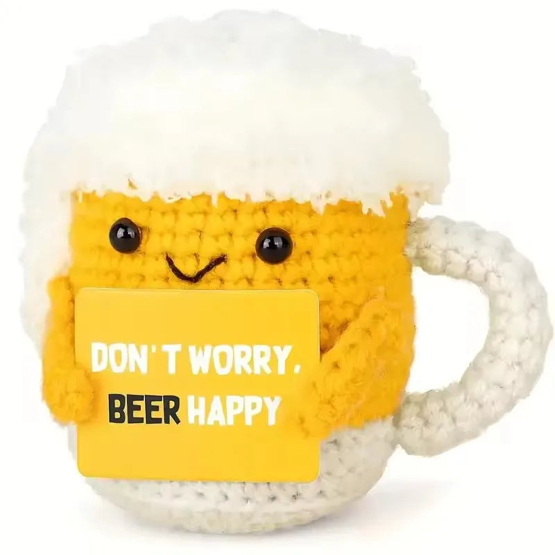 Funny Crochet Emotional Support Coffee Doll Handmade Desk Ornament Gift