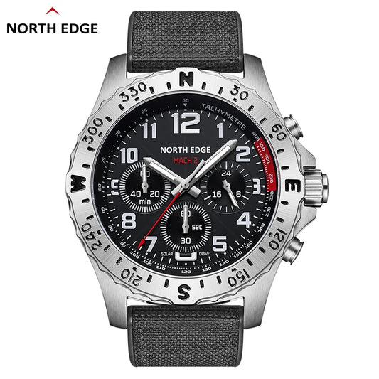 NORTH EDGE 2025 MACH 2 Men's Watches Solar Power 316 stainless steel Case Quartz Watch For Men Pilot Waterproof 50M Stopwatch-EXPROTAS