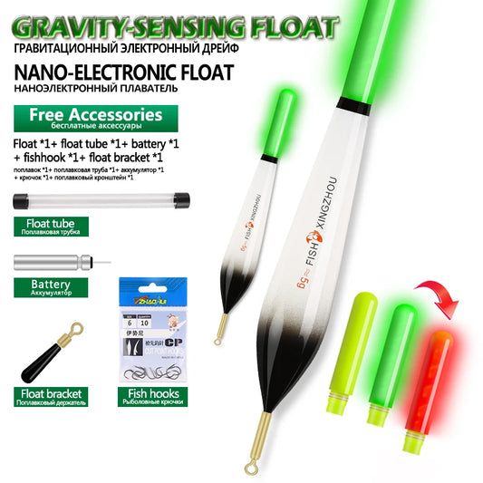 Luminous Fishing Float Set w/ CR425 Battery Hooks Tube Buoy Rest Tackle