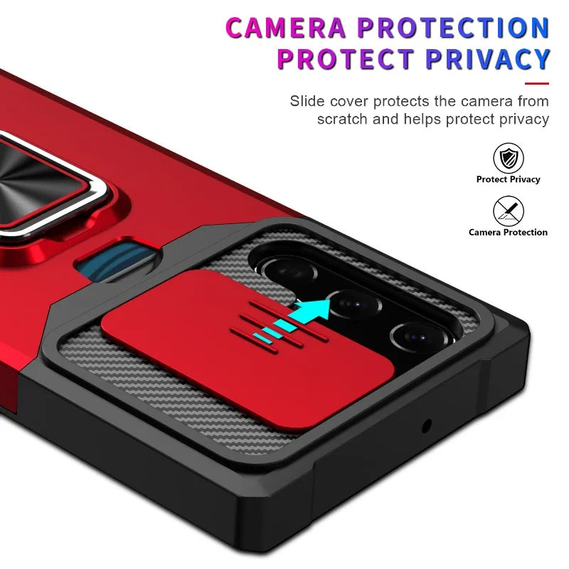 Armour Ring Phone Case for Samsung S21 S22 S23 S24 Ultra Note20 Card Slot