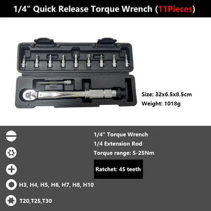1/4'' Drive 2-24N.m Precise Double Scale Torque Wrench Set MTB Bike Socket Spanner Bicycle Motorcycle Ratchet Repair Toolbox Kit-EXPROTAS