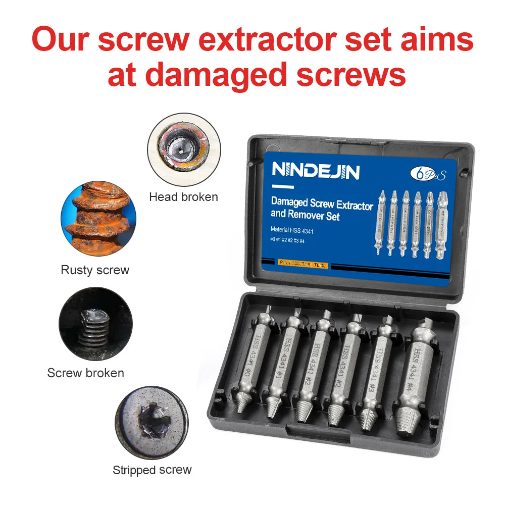 6pcs Screw Extractor Drill Damaged Bolt Remover Easy Out Bits Set